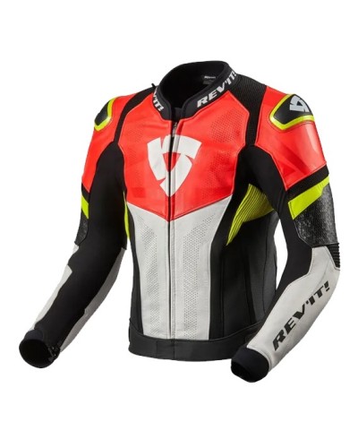 Rev'it | Giacca sportiva in pelle perforata Hyperspeed Air Nero-Neon Rosso