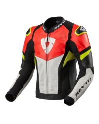 Rev'it | Giacca sportiva in pelle perforata Hyperspeed Air Nero-Neon Rosso